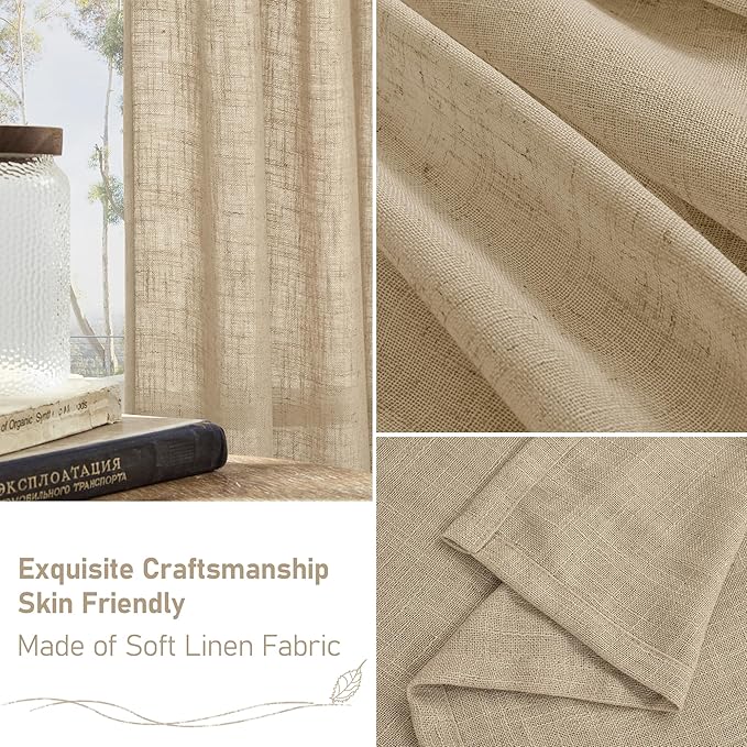 LAMIT Brown Linen Curtains 90 inch for Bedroom, Soft Thick Light Filtering Boho Window Textured Burlap Drapes with Bronze Grommet for Living Room Farmhouse, 2 Panels Set, 52 x 90 Inch