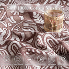 Boho Throw Blanket Twin Size, Soft Cozy Cotton Muslin Quilt Blanket for Bed Decor, Patchwork Block Couch Sofa Chair Cover, Vintage Farmhouse Cottage Tapestry Woven Blanket, Brown&White