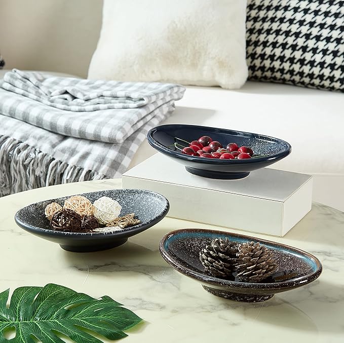 Oval Ceramic Decorative Bowl, Key Dish for Entryway Table, Small Home Decor Accent, Trinket Tray for Office Home Decor Gift (10'' Starrysky Blue with Glaze Layer)