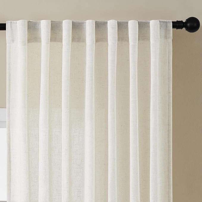 Joydeco Linen Curtains for Bedroom 63 Inch Length 2 Panels Set,37 Inch Wide Light Filtering Curtains for Living Room, Off-White Curtains with Back Tab & Rod Pockets (37x63 inch, Off-White)