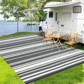 Waterproof Outdoor Rug 8x10 Contemporary Reversible Plastic Straw Rug, Easy Cleaning Striped Patio Carpet, UV-Resistant Indoor Outdoor Floor Cover for RV, Porch, Deck, Backyard, Grey
