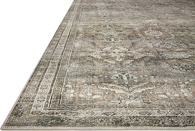 Loloi Layla Collection LAY-13 Antique/Moss 3'-6" x 5'-6" .13" Thick Accent Rug, Soft, Durable, Vintage Inspired, Distressed, Low Pile, Non-Shedding, Easy Clean, Printed, Living Room Rug