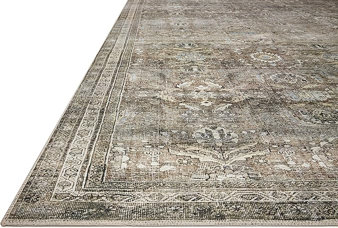 Loloi Layla Collection LAY-13 Antique/Moss 7'-6" x 9'-6" .13" Thick Area Rug, Soft, Durable, Vintage Inspired, Distressed, Low Pile, Non-Shedding, Easy Clean, Printed, Living Room Rug