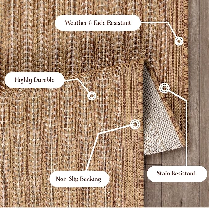 Adiva Rugs Outdoor Indoor Area Rug, Weather Resistant, Easy to Clean, Stain Resistant Floor Mat for Dining Room, Backyard, Deck, Patio (Wooden, 9' x 12')