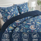 NEWLAKE Quilt Set King Size, Bedspread Sets Blue Botanical Floral Patterns, Reversible Quilt Bedding Set Lightweight and Breathable for All Seasons, Soft Quilted Bedspread with 2 Pillow Shams