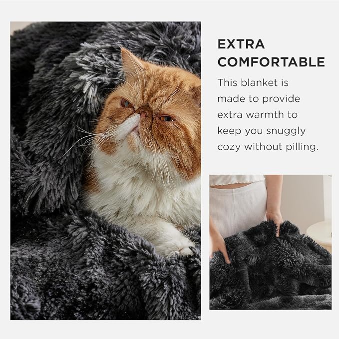 Bedsure GentleSoft Fluffy Tie Dye Black King Size Blanket for Bed, Thick Soft Sherpa Faux Fur Fleece Bedding Fuzzy Plush Winter Warm Heavy Large King Blanket, Cozy Black Gifts for Men Women, 108x90