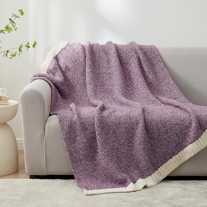 Snuggle Sac Purple Throw Blankets for Couch, Super Soft Warm Blankets Cozy Knit Fuzzy Plush Lightweight Throws for Sofa, Bed,Living Room, Heather Purple, 50x60 inches