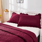 MarCielo 3-Piece 100% Cotton Oversized Bedspread Lightweight Quilt Coverlet Embroidery Farmhouse Bedding Set T0 (Wine Burgundy, Oversized King (118"x106"))