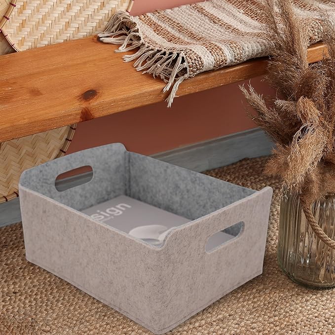 Welaxy Storage Baskets Collapsible Felt Storage bin Foldable Shelf Drawers Organizers for Kids Pet Toys magazine Books Clothes Closet Cabinet decluttering (Oatmeal +Gray)