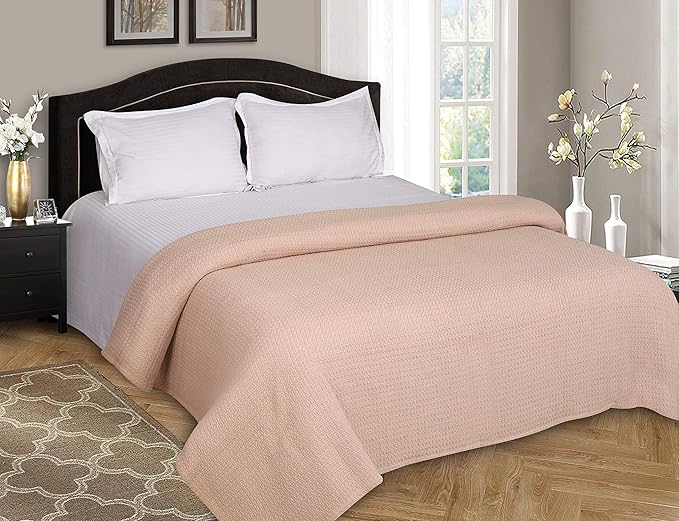 Elvana Home 100% Cotton Bed Blanket, Breathable Bed Blanket King Size, Cotton Thermal Blankets King, Perfect for Layering Any Bed for All Season, Beige