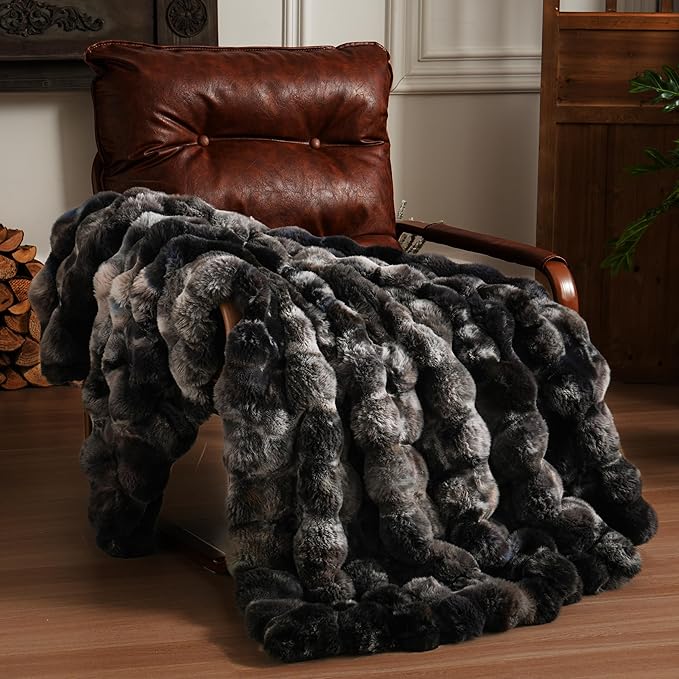 BENVWE Fluffy Faux Fur Throw Blanket for Couch, Soft Plush Thick Cozy Fuzzy Luxury Minky Bubble Blanket for Home Living Room Decor Gift for Women, Tie-dye Grey, 50" x 60", 1100GSM