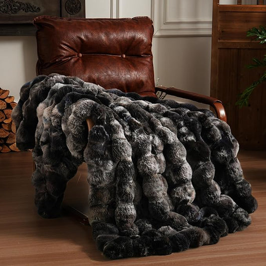 BENVWE Fluffy Faux Fur Throw Blanket for Couch, Soft Plush Thick Cozy Fuzzy Luxury Minky Bubble Blanket for Home Living Room Decor Gift for Women, Tie-dye Grey, 60" x 80", 1100GSM
