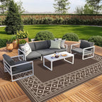 GENIMO Outdoor Rug Waterproof for Patio, 10'x14' Foldable Reversible Plastic Straw Carpet for Travel Trailers, Outside Area Mat for Rv, Deck, Picnic, Porch, Camper, Balcony, Beach, Coffee & Beige