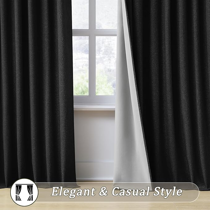 RAIN CITY Extra Wide Blackout Curtains 70 x 84 Inch Long, Linen Blend Black Out Pleated Curtains 2 Panels Set, Back Tab Pocket Textured Curtain for Home Office Patio Sliding Glass Door