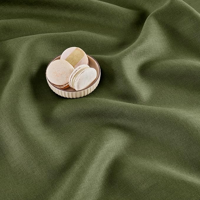 Solino Home Linen Table Runner 36 Inches - 100% Pure Linen Olive Hemstitch Table Runner 14 x 36 Inch Ideal for Dresser and Coffee Tables - Classic Hemstitch - Thanksgiving