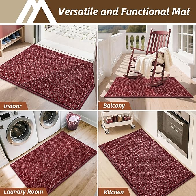 COSY HOMEER-Door-Mat 24"x36" Non Slip Absorbent Entryway Rugs Dirt Trapper Doormats Washable Entrance Mats Low Pile Welcome Floor Mat for Front Back Door and Entry Mats,Red