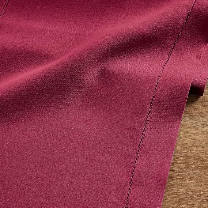 Solino Home Linen Beet Table Runner 108 Inches Long - 100% Pure Linen Hemstitch 14 x 108 Inch Table Runner for Dining, Fall, Autumn, Thanksgiving - Classic Hemstitch