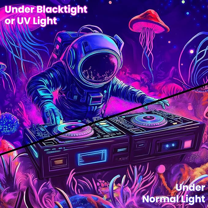 BVBOX Astronaut Space Blacklight Tapestry 79"x59", UV Reactive DJ Astronaut Jellyfish Universe Galaxy Planet Glow in Dark Music Tapestries, Black Light Neon Upright Poster Wall Hanging Backdrop Decor for Bedroom Living Room
