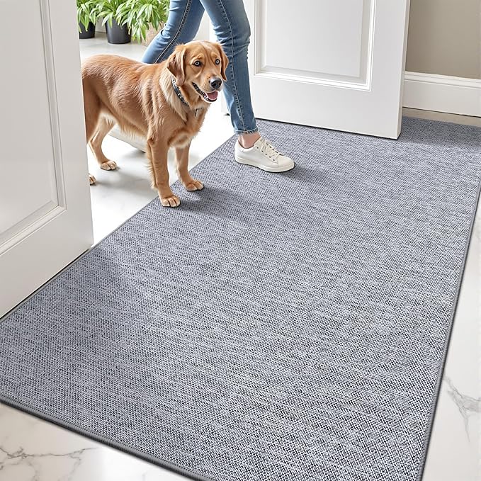 LUMI Ultra Thin Door Mat for Entryway,36"x59" Low Profile Non Slip Rubber Backing Indoor Doormat, Easy Clean Welcome Entrance Mat for Inside House, Patio,Light Grey