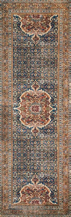 Loloi Layla Collection LAY-09 Cobalt Blue/Spice 2'-6" x 7'-6" .13" Thick Runner Rug, Soft, Durable, Vintage Inspired, Distressed, Low Pile, Non-Shedding, Easy Clean, Printed, Living Room Rug