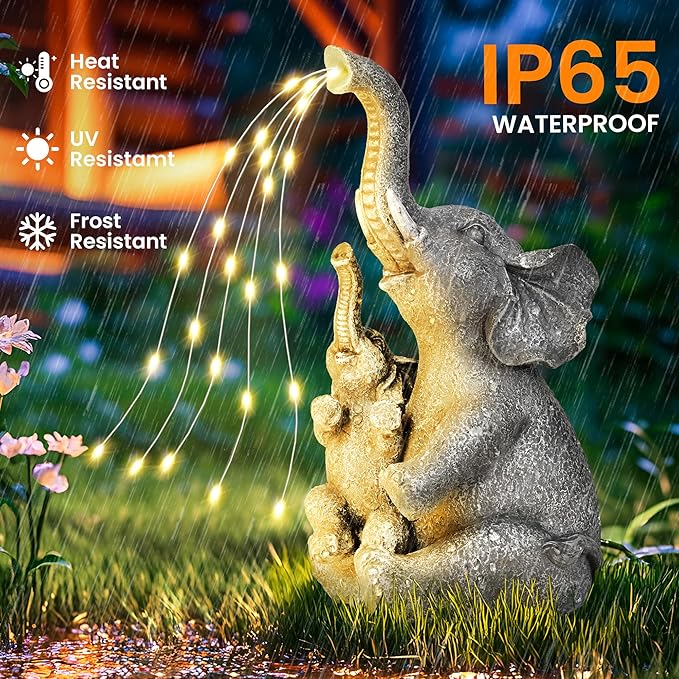 GIGALUMI Solar Garden Outdoor Statues for Women, Mom, Grandma. Elephant Figurine Housewarming and Birthday Gifts Outdoor Statue Light Decor Ornament for Backyard, Patio, Balcony, Lawn, Pond
