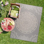 CAMILSON Outdoor Rug 9x12 Modern Area Rugs for Large Indoor and Outdoor Patios and Porches - Waterproof Washable Non-Shedding Easy-to-Clean Outside Carpet (9 x 12, Medallion - Grey/White)