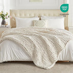 Carriediosa Chunky Knit Throw Blanket 50" X 60", 100% Hand Made Large Chenille Loop Yarn Soft Fluffy Throws for Couch Sofa Bed, Big Crochet Cozy Heavy Thick Cable Woven Blankets, Cream White