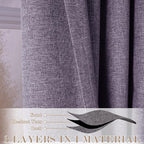 Extra Wide 100% Blackout Linen Textured Curtains - Room Dividers, W200 x L84 (1 Panel), Pinch Pleat Drapes for Living Room, Full Light Block Out Drapery for Sliding Door, Violet