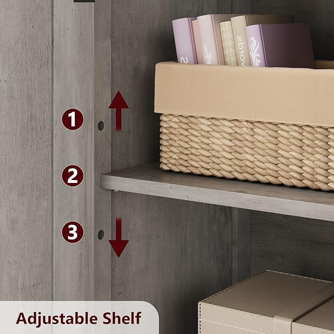 GarveeHome 54in Tall Bathroom Cabinet, Farmhouse Storage Cabinet with Glass Doors and Adjustable Shelves, Freestanding Kitchen Pantry Cabinets, Cupboard for Living Room, Dining Room, Gray