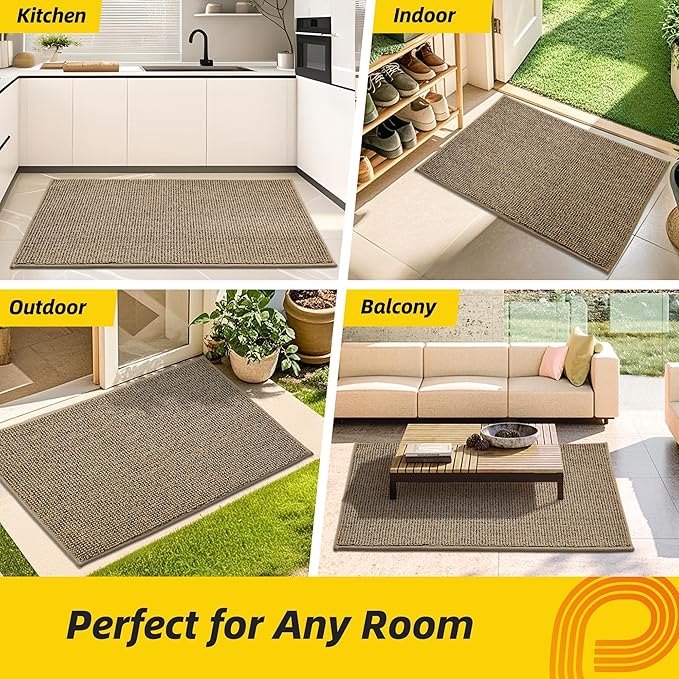 JSEI Dirt Trapper Door Mat 24"x36" Non-Slip Washable Entrance Mat, Dog Doormats, Absorbent & Fade-Resistant Floor Mats, Low Profile Welcome Mats for Entryway, Front Door, and Inside Entrance, Beige