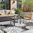 Indoor Outdoor Area Rug Washable Multicolored Rug Tropical Botanical Modern Floral Indoor Outdoor Carpet Black White Rug Non Slip Non Shedding for Patio, Deck, Backyard, Porch (5x8)