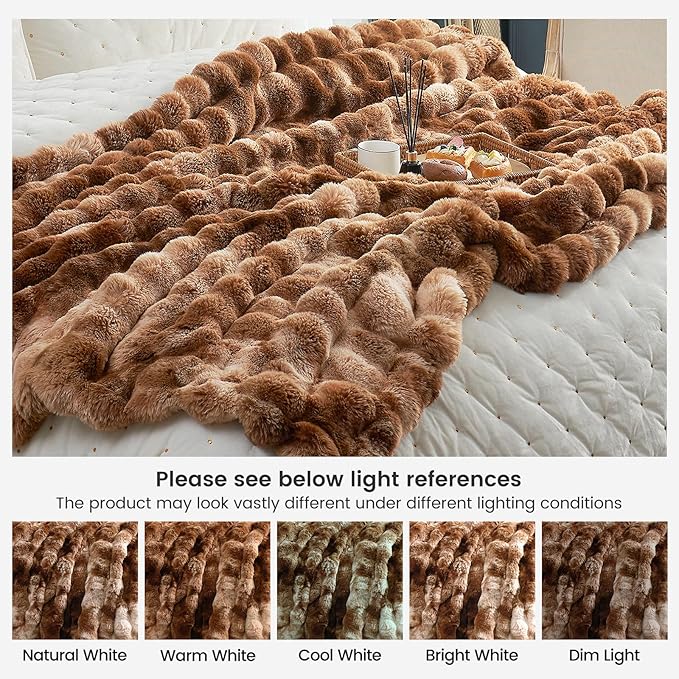 Cozy Bliss Faux Fur Throw Blanket for Couch, Fuzzy Soft Plush Thick Bubble Blanket for Sofa Bedroom Living Room, 60 * 80 Inches Tie Dye Brown