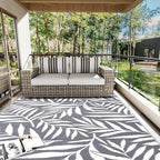 OLANLY Waterproof Outdoor Rug 6x9 ft, Reversible Outdoor Plastic Straw Rug with Leaf Pattern, RV Mat, Indoor Outdoor Carpet for Patio, Camping, Balcony, Deck, Backyard, Grey & White