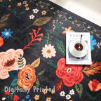 Bedroom Rug 3x5 Rug Washable Area Rug Non Slip Low Pile Boho Floral Small Carpet for Bedroom, Bedside, Kitchen, Entryway, Kids Room, Office, College Dorm Essentials for Girls(Black)
