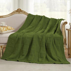 Amélie Home Chenille Knit Throw Blanket for Couch, Checkered Texture Decorative Soft Blanket for Sofa, Bed & Living Room, 50"x60", Olive Green