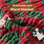 Chunky Knit Throw Blanket, 30''*40'' Knitted Throw Chenille Yarn for Bed Couch, Handmade Stripe Crochet Big Thick Blanket, Machine Washable Cute Comfy Blanket for Home Decor
