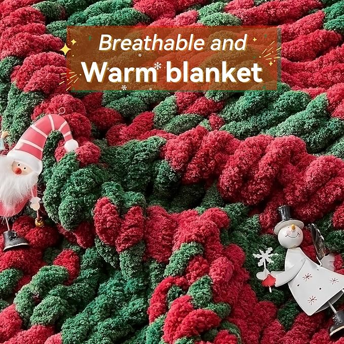 Chunky Knit Throw Blanket, 30''*40'' Knitted Throw Chenille Yarn for Bed Couch, Handmade Stripe Crochet Big Thick Blanket, Machine Washable Cute Comfy Blanket for Home Decor