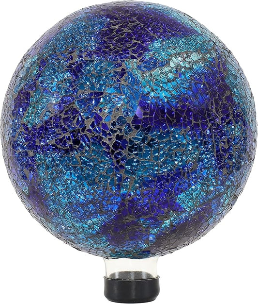 Sunnydaze 10-inch Gazing Ball for Garden - Crackled Glass Mosaic Gazing Globe for Outside - Deep Ocean Swirl Mosaic