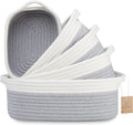 NaturalCozy 5-Piece Rectangle Storage Basket Set- Natural Cotton Rope Woven Baskets for Organizing! Small Basket for Montessori, Baby Nursery, Dog Toy Baskets, Cat Toy Box, Bathroom Organization Bin