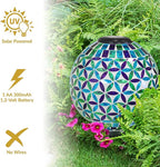 Sunnydaze Cool Blooms 10" Mosaic Glass Garden Gazing Globe with LED Solar Light - Set of 2