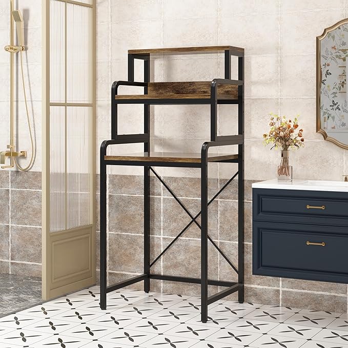 3-Tier Bathroom Room Shelf Washing Machine Storage Utility Rack Over The Toilet Washer Dryer Storage Bathroom Organizer Rack Space Saving Shelving Units Clothes Dryers Shelf