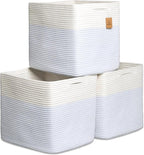 NaturalCozy 13x15x13 Kallax Storage Cubes Bins, 3 Pack | Cotton Rope Cube Storage Bin Woven Baskets for Organizing | Kallax Insert Storage Baskets for Shelves Organizer, Kids Toy, Closet Baby Nursery