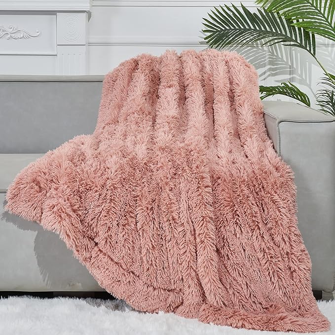 GONAAP Fuzzy Faux Fur Throw Blanket Pink Super Soft Cozy Plush Fuzzy Shaggy Blanket for Couch Sofa Bed (Pink, Throw(50"x60"))