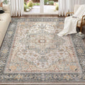 Washable Area Rugs for Living Room - 7x9 Neutral Vintage Distressed Floral Farmhouse Boho Large Soft Floor Rug Indoor Non Slip Carpet for Living Room Bedroom Dining Room Office - Forest Green Orange