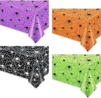 Whaline 4 Pcs Halloween Plastic Tablecloths Colored Spider Web Disposable Table Cover Spiderweb Rectangle Table Cloth for Trick or Treat Holiday Party Decor, 54 x 108 Inch