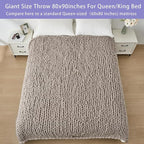 Bigacogo Chunky Knit Throw Blanket for Couch, 80x90 inches, 100% Hand Knitted with Thick Jumbo Chenille Yarn, Cozy Soft Large Rope Knot Cable Crochet Blankets for Sofa Bed Living Room, Taupe