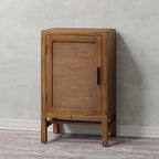 1 Door Farmhouse Nightstand, Rustic Slat Door Cabinet with 2 Shelves, Accent End Table with Storage for Bedroom, Brown