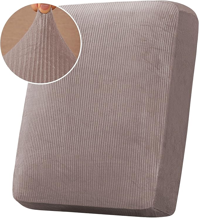 H.VERSAILTEX Velvet Stretch Couch Cushion Cover Plush Cushion Slipcover for Chair Cushion Furniture Protector Seat Cushion Sofa Cover (1 Piece Armchair Cushion Covers, Taupe Striped)