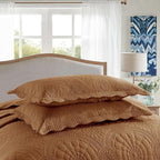 MarCielo 3-Piece 100% Cotton Oversized Bedspread Lightweight Quilt Coverlet Embroidery Farmhouse Bedding Set (Tf Dusty Orange, Oversized Queen (100"x106"))