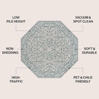 JONATHAN Y Vintage Filigree Indoor Outdoor Octagon Area Rug 5 Ft Gray/Teal, Charleston Textured Weave for Backyard, Patio, Porch, Easy-Cleaning, High Traffic, Pet-Friendly, Non-Shedding SMB106E-5TGN